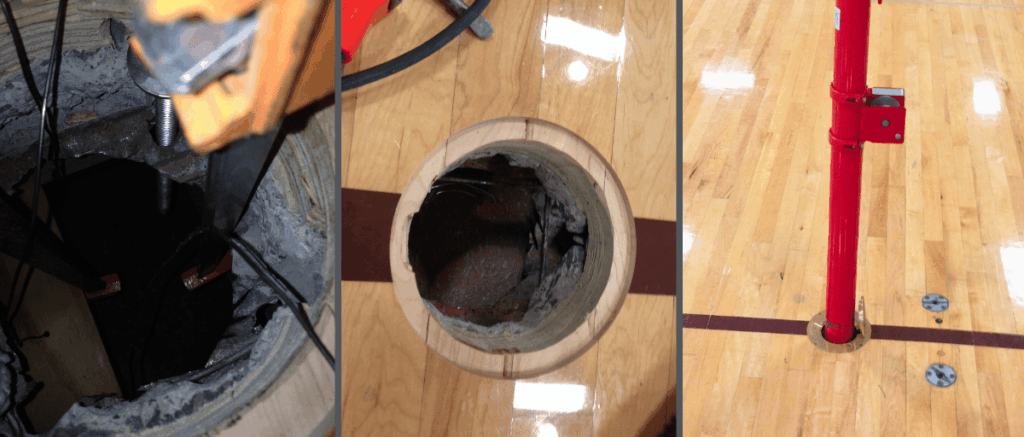 Volleyball sleeve installation before and after