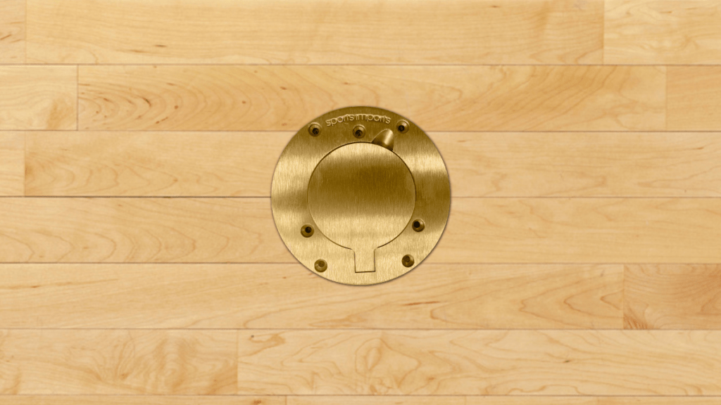 volleyball floor plate and sleeve in a high school gym